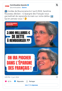 Le mème de Contribuables Associés sur Sandrine Rousseau repris par France Info